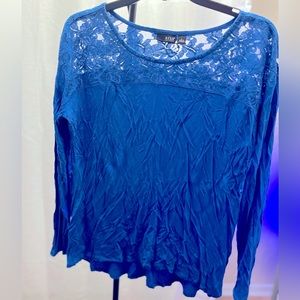 A.N.A Blouse Long Sleeve Lacey Scooped collar size Large Color blue No holes